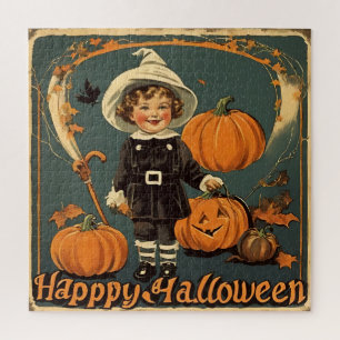 Happy Halloween Vintage Child and Pumpkins  Jigsaw Puzzle