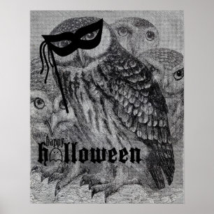 Happy Halloween Vintage Owl Poster