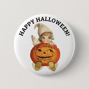 Happy Halloween Vintage Pumpkin and Child 6 Cm Round Badge
