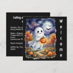 Happy Halloween - Watercolor Friendly Ghost Invitation