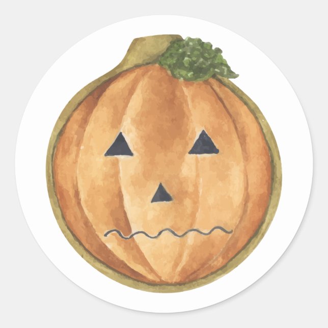 Happy Halloween | Watercolor Jack O Lantern Classic Round Sticker (Front)