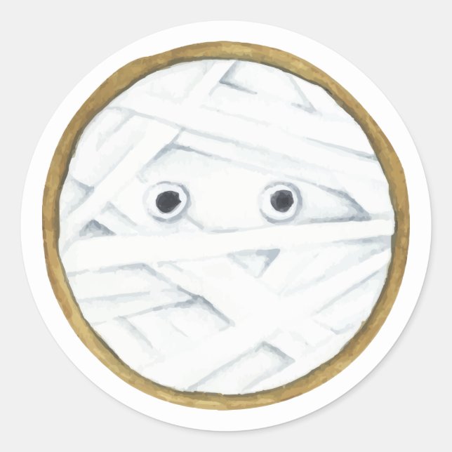 Happy Halloween | Watercolor Mummy Classic Round Sticker (Front)