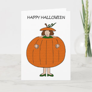 Happy Halloween Wearing a Pumpkin Costume Card