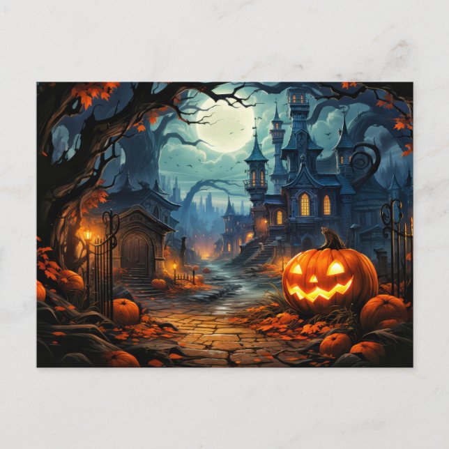 Happy Halloween | Well-lit Nefarious Pumpkin Postcard (Front)