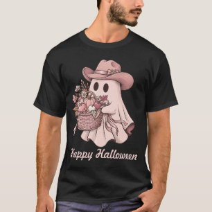 Happy Halloween Western Pink Ghost & Autumn Harves T-Shirt