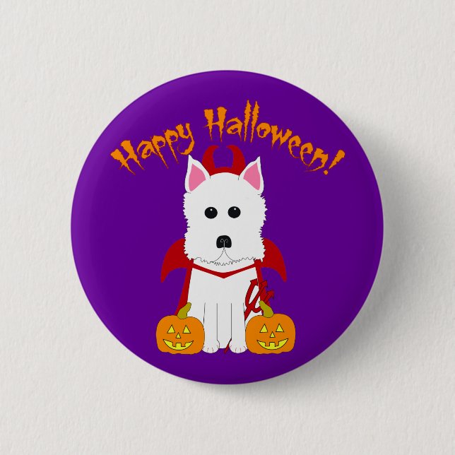 Happy Halloween Westie Devil 6 Cm Round Badge (Front)