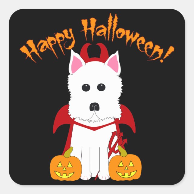Happy Halloween Westie Devil Stickers (Front)