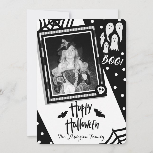 Happy Halloween Whimsical Black & White Photo Invitation (Front)