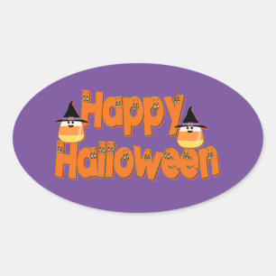 Happy Halloween Whimsical Text Oval Stickers