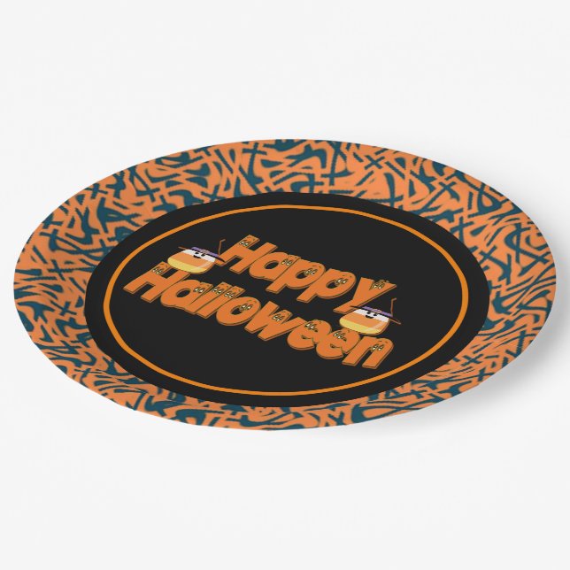Happy Halloween Whimsical Text Paper Plates (Angled)