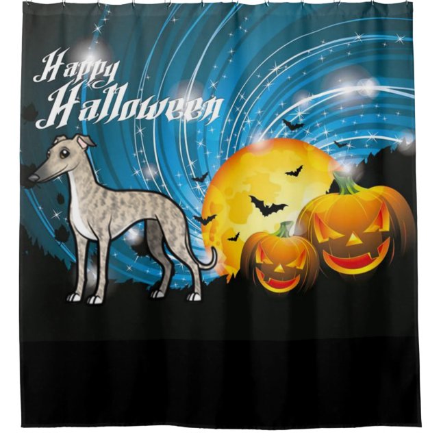Happy Halloween Whippet Shower Curtain (Front)