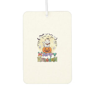 Happy Halloween White Cat Pumpkin Moon Bats Ghosts Car Air Freshener
