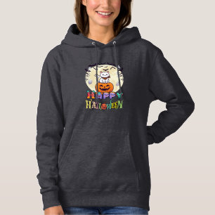 Happy Halloween White Cat Pumpkin Moon Bats Ghosts Hoodie