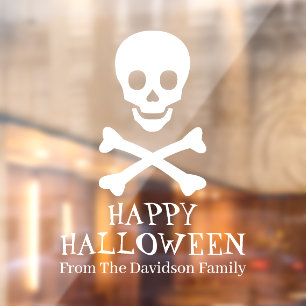Happy Halloween white skull skeleton personalised Window Cling