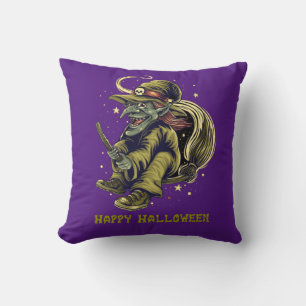 Happy Halloween Wicked Flying Witch Cushion