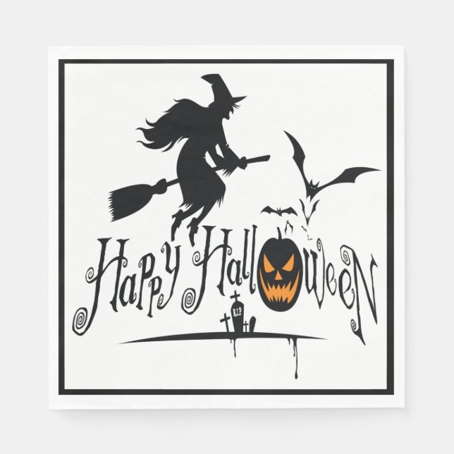 Happy Halloween Witch And Bats Napkin (Front)