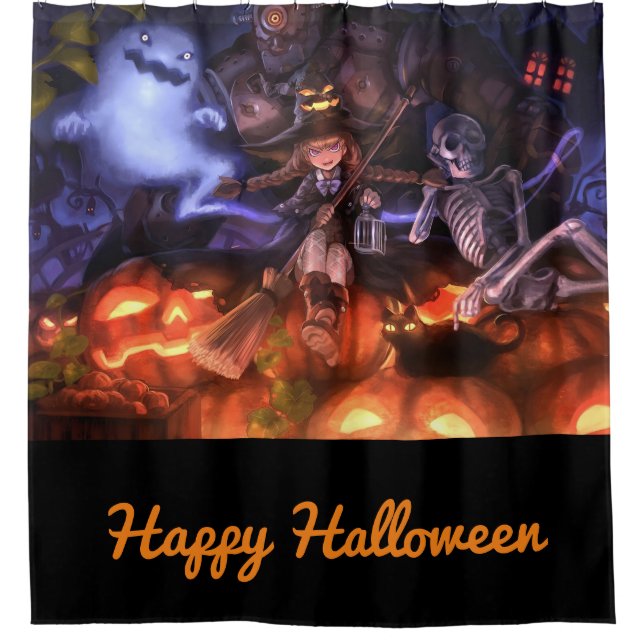 Happy Halloween Witch and Friends Shower Curtain (Front)