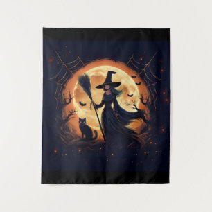 Happy Halloween Witch At Midnight Tapestry