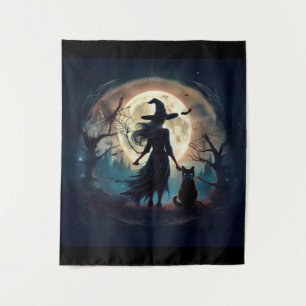 Happy Halloween Witch At Midnight Tapestry