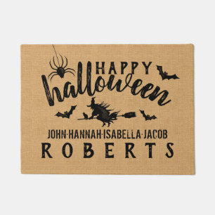 Happy Halloween Witch Bats Custom Rustic Burlap Doormat