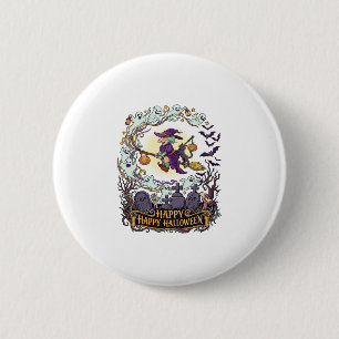 Happy Halloween Witch Broom Black Cat Ghosts_1 6 Cm Round Badge