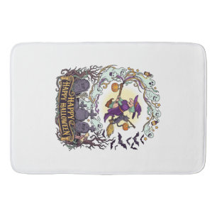 Happy Halloween Witch Broom Black Cat Ghosts_1 Bath Mat