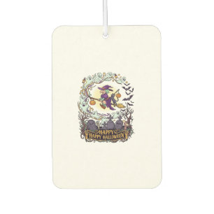 Happy Halloween Witch Broom Black Cat Ghosts_1 Car Air Freshener