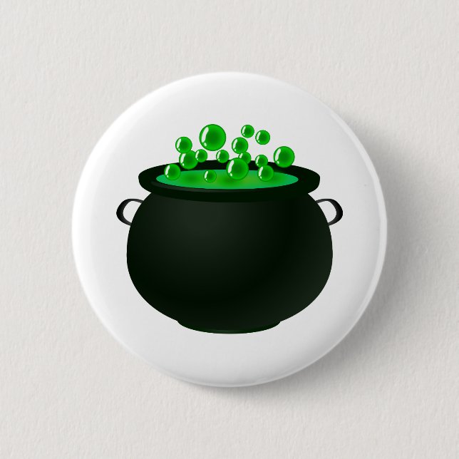 Happy Halloween Witch Bubble Cauldron Green Magic 6 Cm Round Badge (Front)