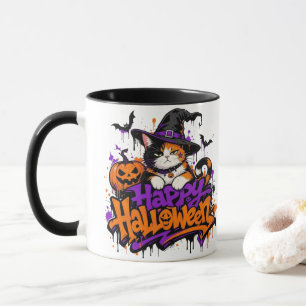 Happy Halloween Witch Calico Cat Mug