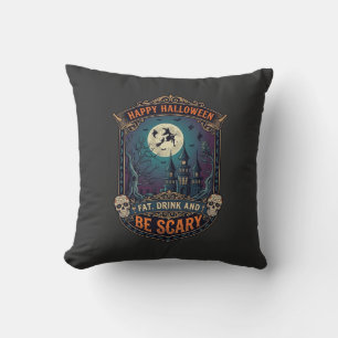 Happy Halloween Witch Castle Skulls Fat Drink Be S Cushion