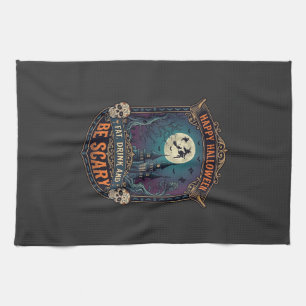 Happy Halloween Witch Castle Skulls Fat Drink Be S Tea Towel