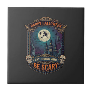 Happy Halloween Witch Castle Skulls Fat Drink Be S Tile