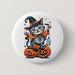 Happy Halloween Witch Cat 6 Cm Round Badge
