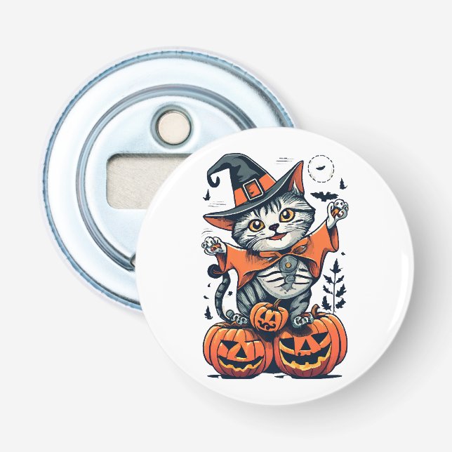 Happy Halloween Witch Cat Bottle Opener (Front)