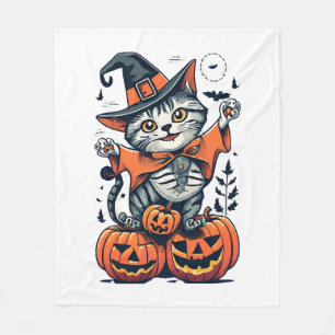 Happy Halloween Witch Cat Fleece Blanket