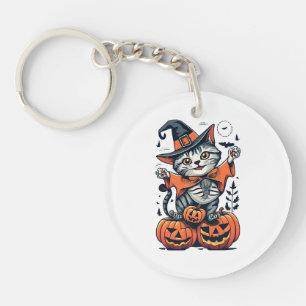 Happy Halloween Witch Cat Key Ring