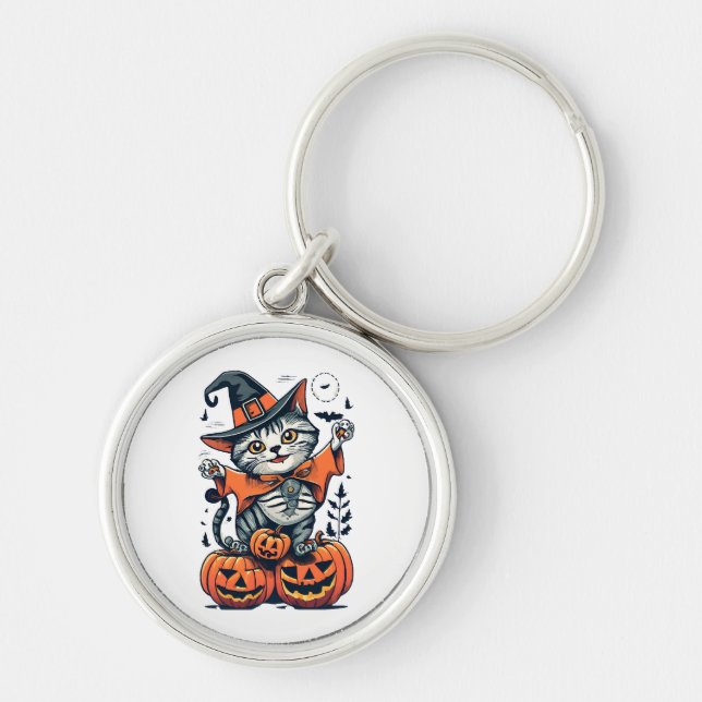 Happy Halloween Witch Cat Key Ring (Front)