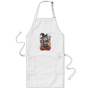 Happy Halloween Witch Cat Long Apron