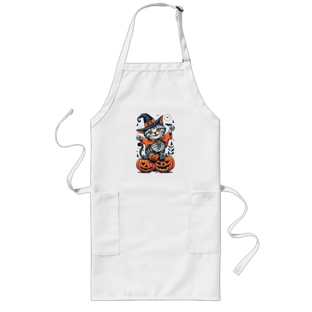 Happy Halloween Witch Cat Long Apron (Front)