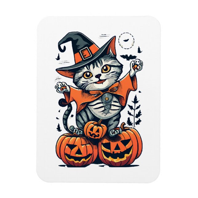Happy Halloween Witch Cat Magnet (Vertical)