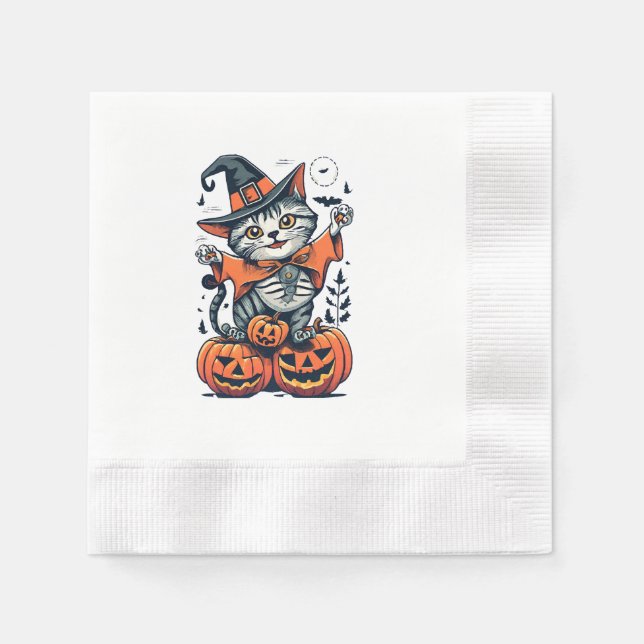 Happy Halloween Witch Cat Napkin (Front)