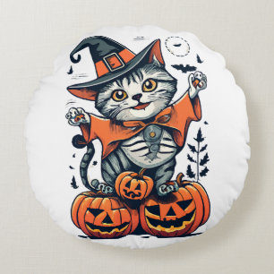 Happy Halloween Witch Cat Round Cushion