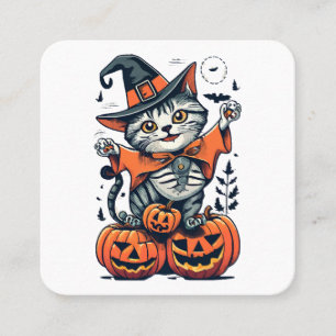 Happy Halloween Witch Cat Square Business Card