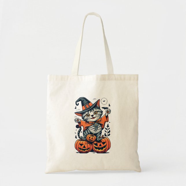 Happy Halloween Witch Cat Tote Bag (Front)