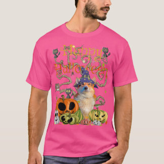 Happy Halloween Witch Corgi Pumpkin Black Cat Jack T-Shirt
