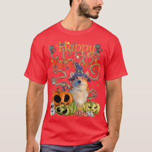 Happy Halloween Witch Corgi Pumpkin Black Cat Jack T-Shirt