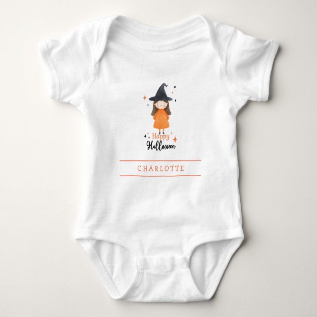 Happy Halloween Witch Custom Baby Bodysuit (Front)