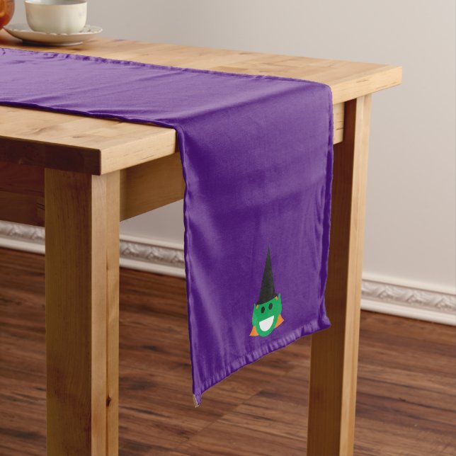 Happy Halloween Witch Cute Fun Cartoon Purple Long Table Runner (In Situ)