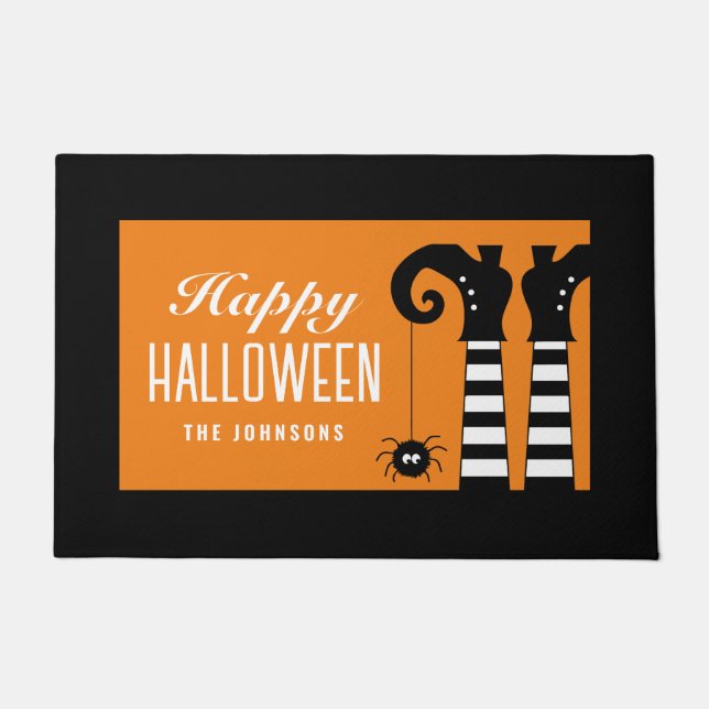 Happy Halloween Witch Feet Orange Doormat (Front)