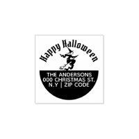 Happy halloween witch flying broom return address